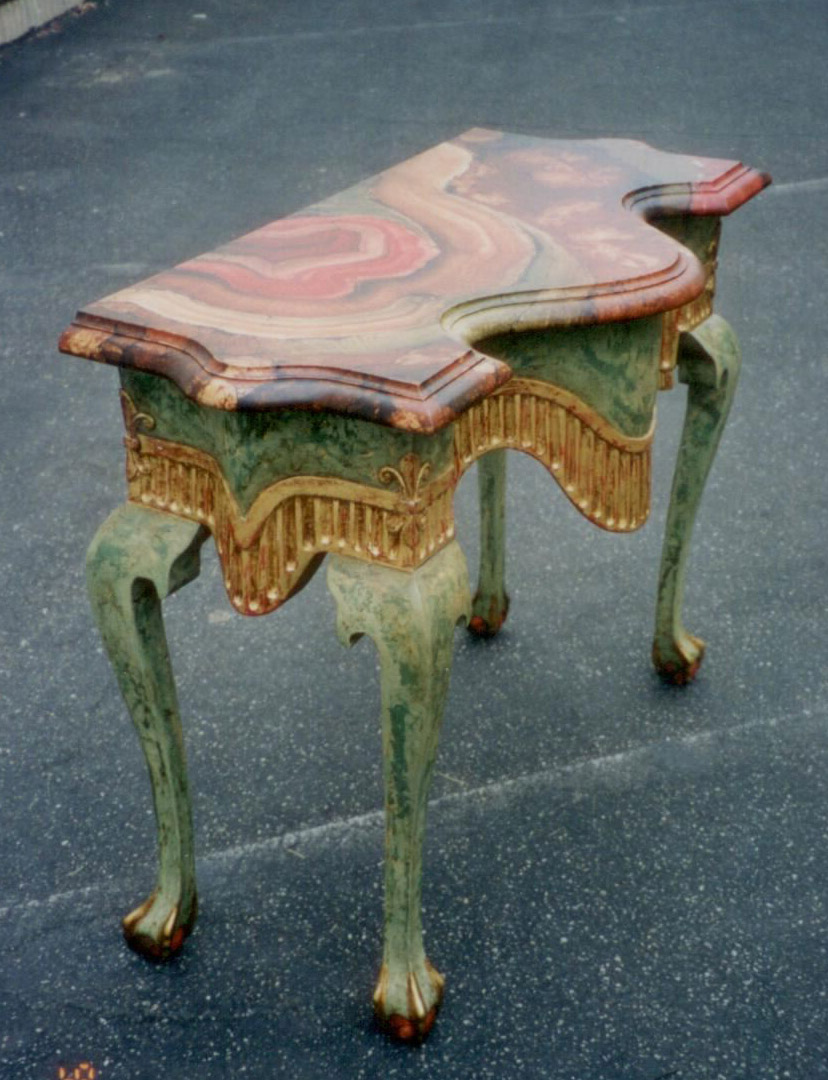 Elegant Side Table - Gold leaf accents with patina